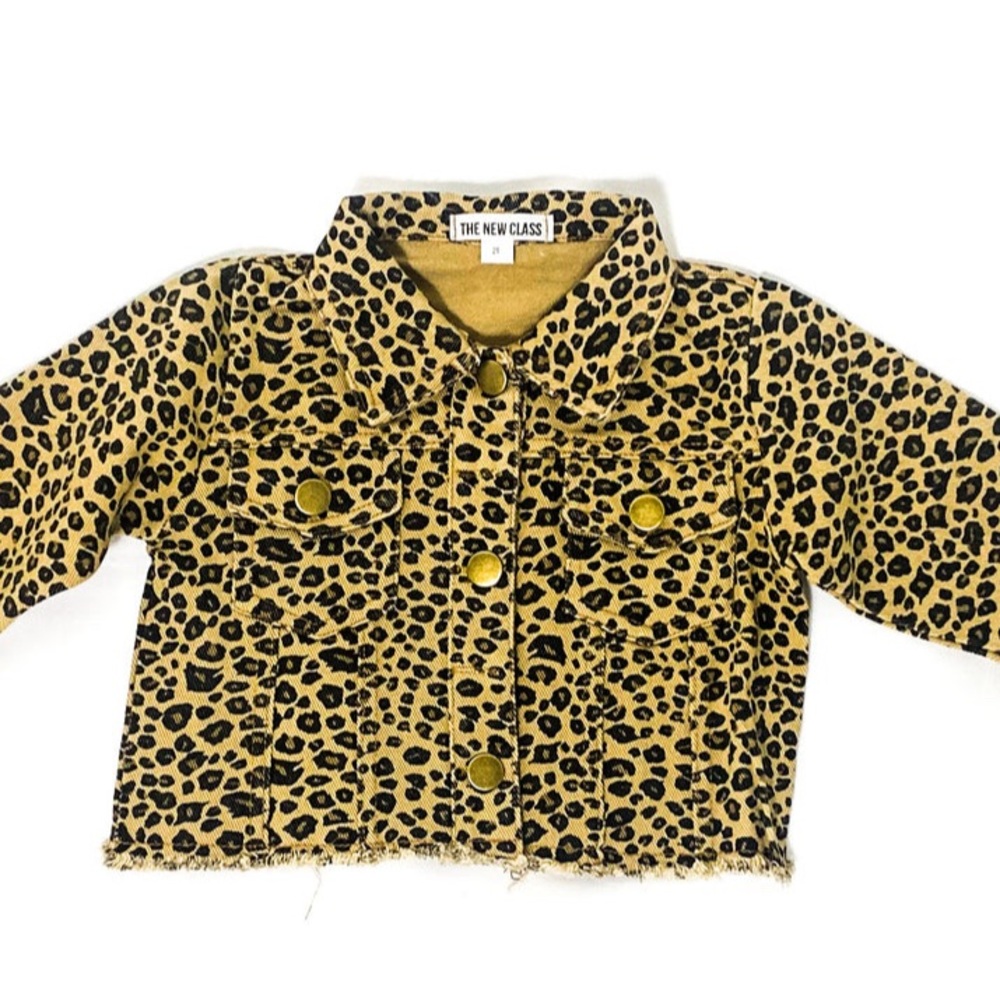 Animal print denim cropped jacket